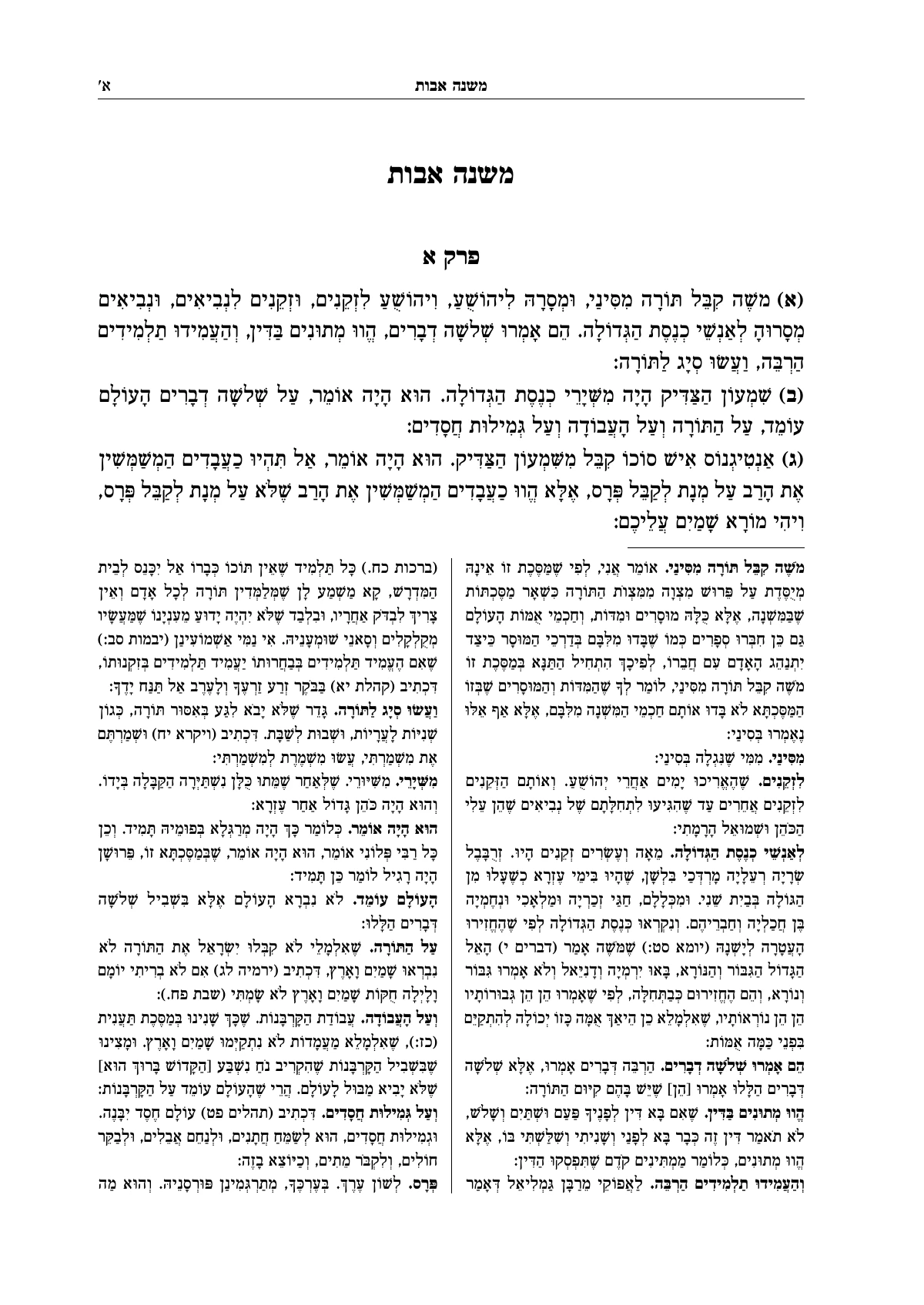 אותו פרק אחרי העימוד: המשנה למעלה והברטנורא בהערות בתחתית העמוד